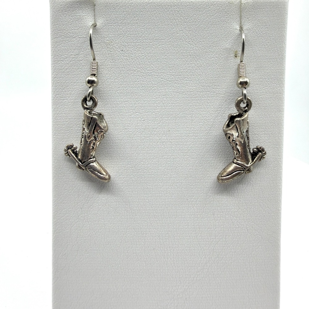 Silver Tone Cowboy Boot Earrings Western Boho Dangle Charm Unique Festival Gift